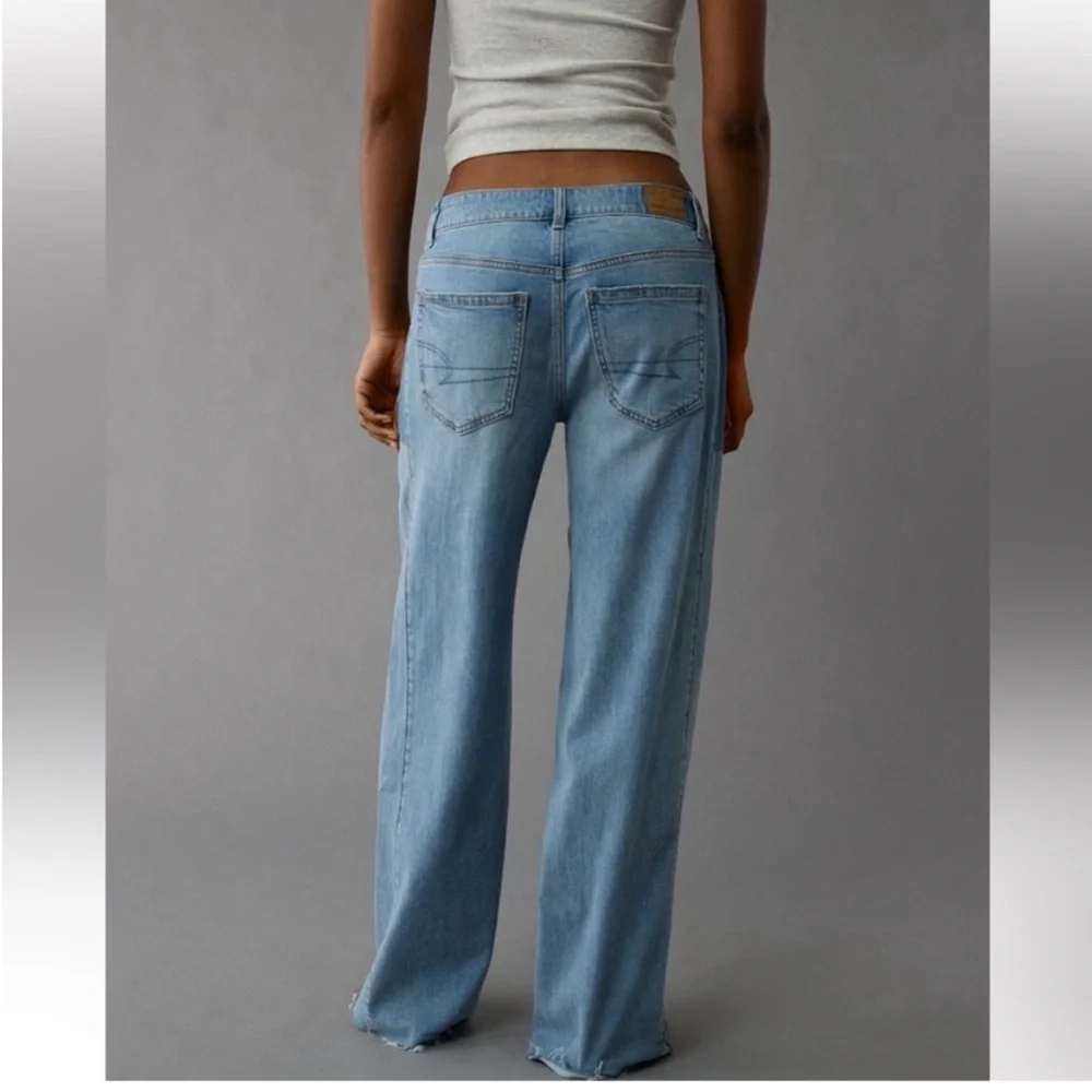 American Eagle low rise baggy stretch wide leg patchwork jeans size 8 short. - Picture 2 of 12